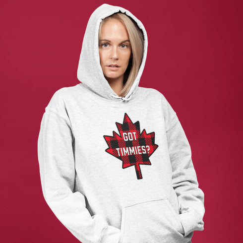 For all the die-hard Timmies fans out there, the Got Timmies? Hoodie is here! Featuring bold red & black plaid lettering, this hoodie proudly asks the only question that really matters.
